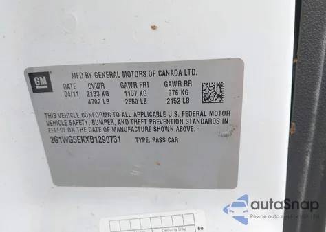 2011 Chevrolet Impala Lt from USA, damaged, VIN 2G1WG5EKXB1290731